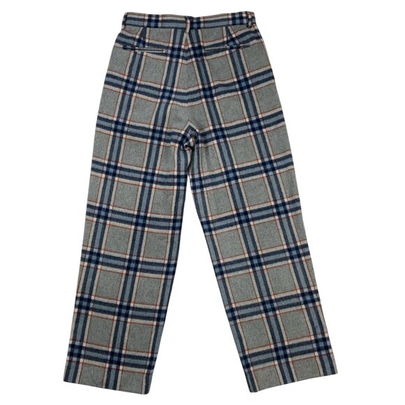 Asos Mens Wool Pants 32 Gray Blue Plaid Flat Front Straight Leg Heritage Fall - Picture 2 of 12